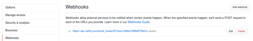 Add webhook in GitHub